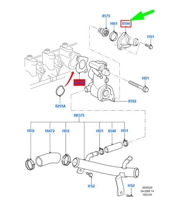 1148329 - NEW FORD C-MAX 1 WATER OUTLET CONNECTION 1148329 2S4Q-8594-AB ORIGINAL