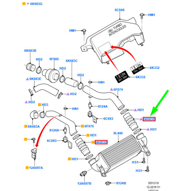 1201165 - NEW FORD TRANSIT CONNECT MK1 INTERCOOLER AIR HOSE 1201165 2T1Q-6N650-AB ORIGINAL