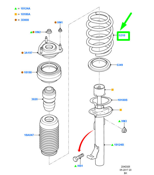 1350505 - NEW FORD FIESTA BE256 MK5 FRONT COIL SPRING 4S61-5C300-AA 1350505 ORIGINAL