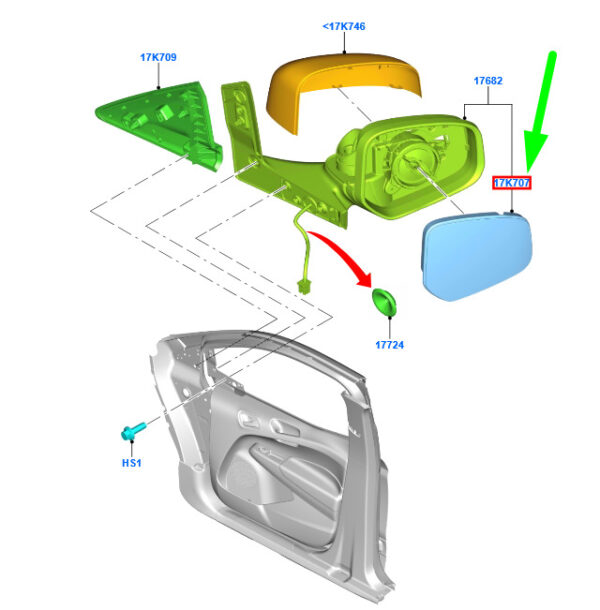 1363672 - NEW FORD FIESTA MK5 BE256 FRONT RIGHT DOOR MIRROR GLASS 1363672 ORIGINAL