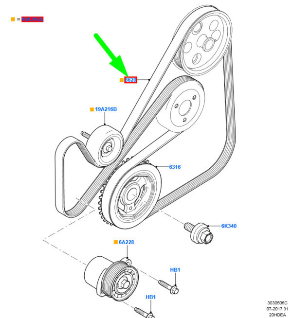 1387693 - Ford Fiesta Be256 MK5 Drive V-belt 1387693 5S6Q-6C301-BA NEW ORIGINAL