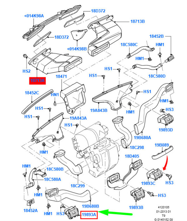 1430848 - FORD TRANSIT MK3 Armaturenbrett links Lüftungsschlitze Assy 1430848 NEU ORIGINAL