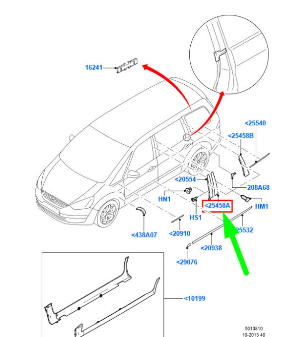 1534572 - FORD GALAXY MK2 REAR RIGHT DOOR B PILLAR OUTER STRIP 1534572 NEW GENUINE