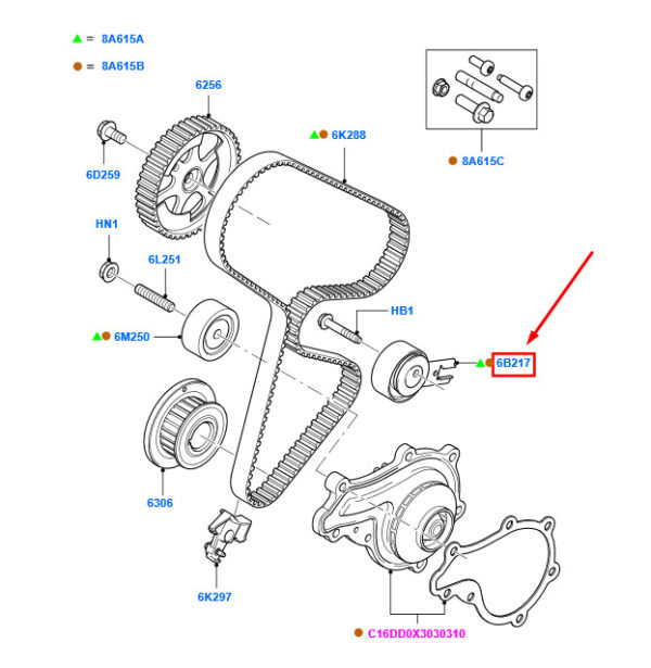 1562503 - NEW FORD FOCUS MK2 TIMING TENSION PULLEY ASSY 1562503 2S6Q-6B217-AE ORIGINAL