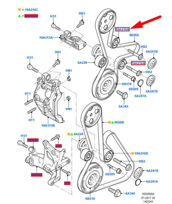 1633907 - NEW FORD FIESTA MK5 BE256 TENSION PULLEY KIT 2S61-19A216-AC 1633907 ORIGINAL