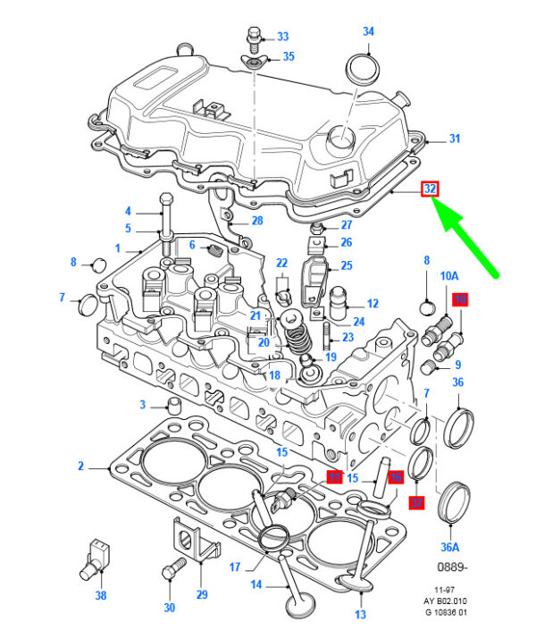 1651775 - NEW FORD FIESTA MK4 VALVE ROCKER LEVER COVER GASKET 1651775 88SM-6584-AA ORIGINAL