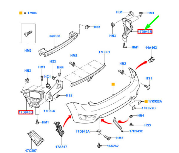 1667826 - NEW FORD FOCUS MK2 REAR RIGHT BUMPER BRACKET REINFORCEMENT 1667826 ORIGINAL