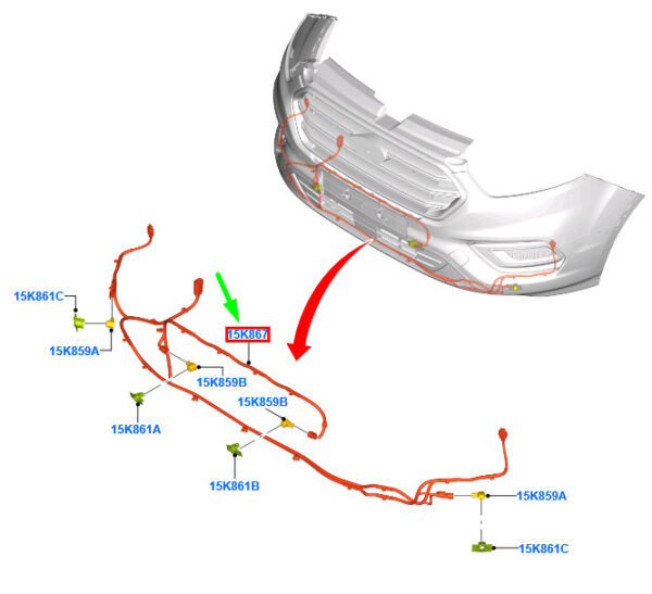 2208577 - NEW FORD TOURNEO CUSTOM FRONT PARKING AID WIRING JK2T-15K867-DB 2208577 ORIGINAL