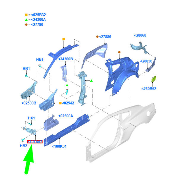 2279202 - NEW FORD MUSTANG CONVERTIBLE MK6 LEFT SIDE MEMBER REINFORCEMENT 2279202 ORIGINAL