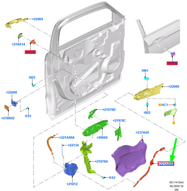 5347399 - NEW FORD GALAXY MK3 CD390 FRONT DOOR LOCK CABLE EM2B-R221A00-AA 5347399 ORIGINAL