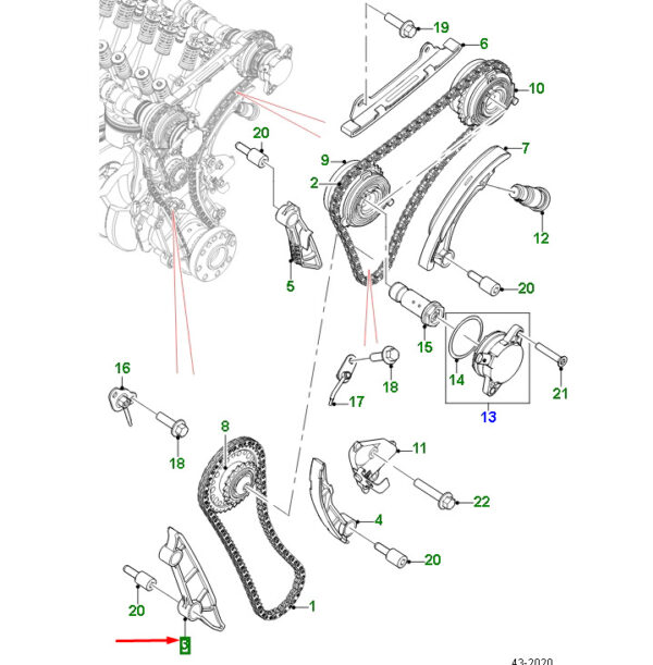 AJ814096 - JAGUAR F-PACE X761 Left Primary Chain Guide AJ834096 NEW ORIGINAL