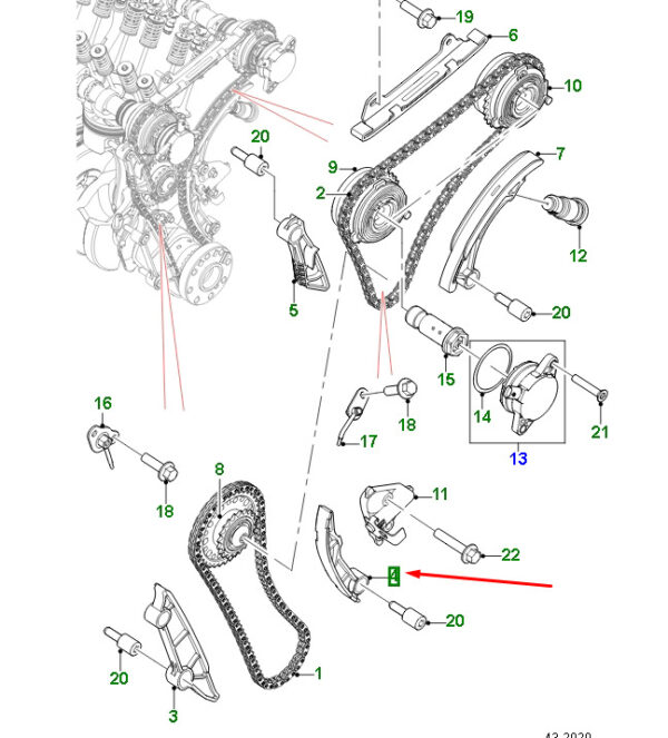 AJ814097 - JAGUAR F-PACE X761 Lever Primary Chain Guide AJ834097 NEW ORIGINAL