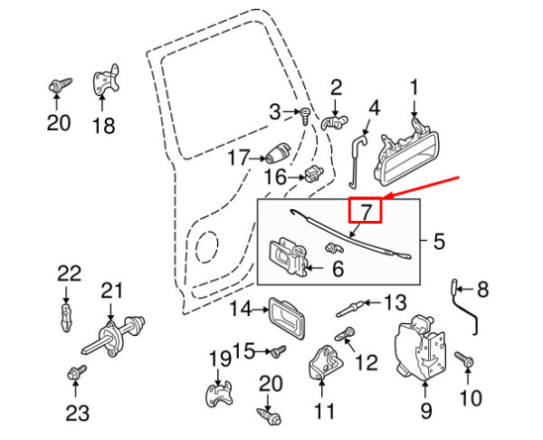 ALR9622 - Land Rover Freelander L314 door opener cable inside rear ALR9622 NEW ORIGINAL