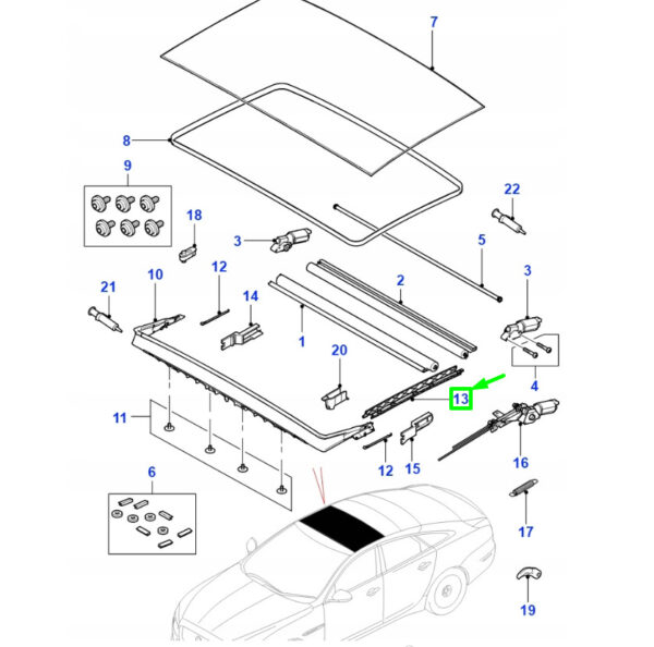 C2D5752 - JAGUAR XJ X351 Left Sided Panoramic Roof Guard C2D5752, NEW, Original