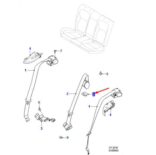 C2Z21875SBK - Jaguar F-PACE X761 rear seat belt guide trim center C2Z21875SBK