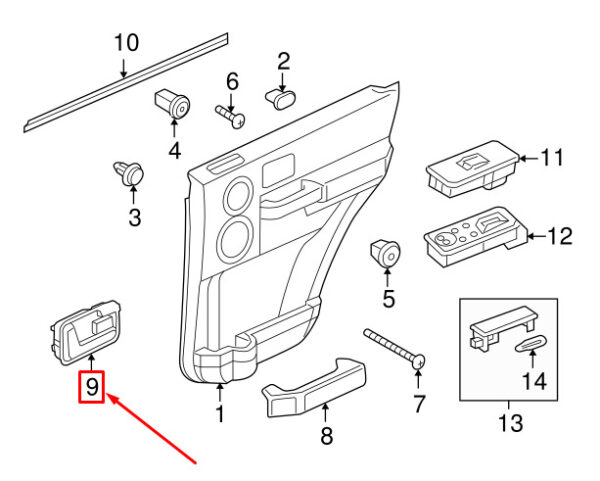 FVC500410WWE - LAND ROVER DISCOVERY 3 L319 INTERIOR DOOR HANDLE LEFT REAR FVC500410WWE NEW GENUINE