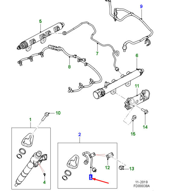 JDE38212 - JAGUAR F-PACE X761 cylinder 1 high pressure pipe JDE38212 NEW ORIGINAL