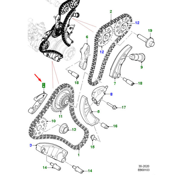 JDE40883 - JAGUAR F-PACE X761 Primary Top Chain Guide JDE40883 NEW GENUINE