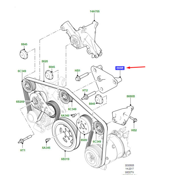 KKU500510 - Land Rover Range Rover Velar L560 deflection roller mount KKU500510, Original Part