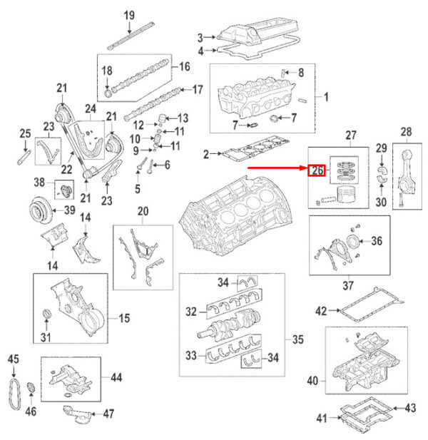 LFT000100 - LAND ROVER RANGE ROVER L322 Motor Piston Ring Kit LFT000100 NEW GENUINE