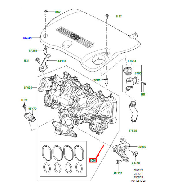 LR005364 - LR Range Rover Evoque L538 Intake Manifter Gasket Set LR005364, Original Part
