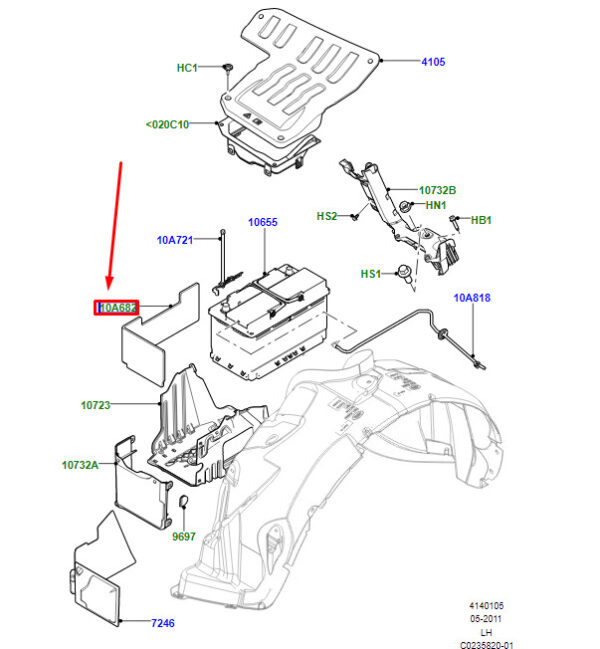 LR019012 - Land Rover Range Rover Evoque L538 Battery Heat Shield LR019012, Original Part