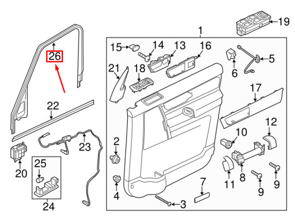 LR019150 - LR DISCOVERY IV L319 Front Left Door Window Strip LR019150 NEW GENUINE