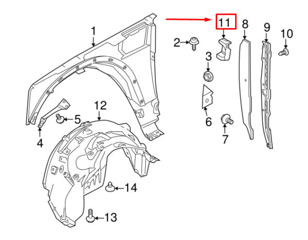 LR019638 - LR DISCOVERY 4 L319 Fender Insulator Front Left Corner Pads LR019638 NEW