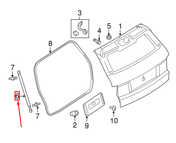 LR025379 - LAND ROVER RANGE ROVER EVOQUE L538 Tailgate Lift Support LR025379 NEW GENUINE