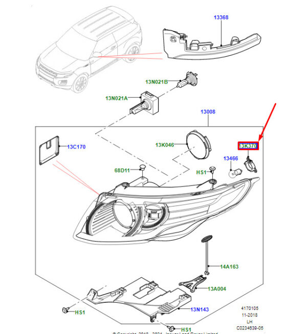 LR025753 - LR Range Rover Evoque L538 Headlight Lamp Socket LR025753 Original Part
