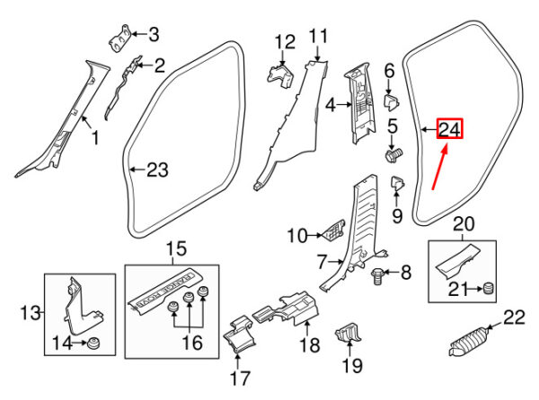 LR027227 - LAND ROVER RANGE ROVER EVOQUE L538 Rear Door Gasket LR027227 NEW GENUINE