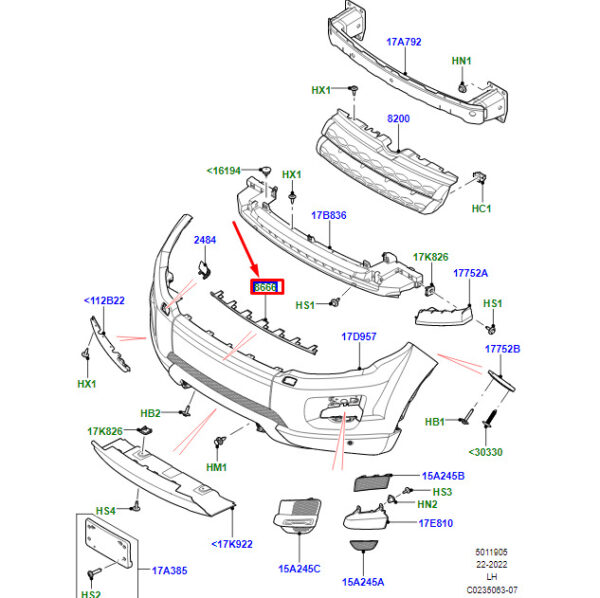 LR029316 - LR Range Rover Evoque L538 bumper strip front LR029316 NEW ORIGINAL