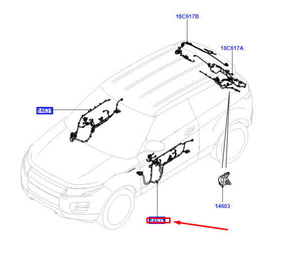 LR033767 - LR Range Rover Evoque L538 door wiring front right LHD LR033767 NEW ORIGINAL