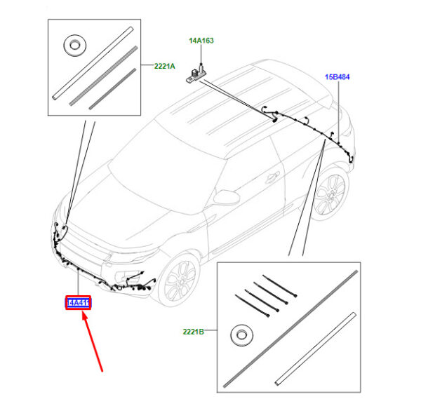 LR033948 - RR Range Rover Evoque L538 Harness for Parking Sensor Front LR033948, Original Part