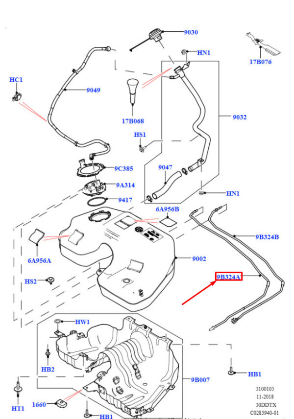 LR036706 - LAND ROVER RANGE ROVER IV L405 Fuel Hose LR036706 NEW GENUINE