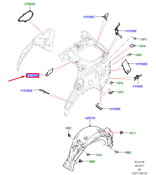 LR080210 - Land Rover Discovery V L462, Left Side Wall Insulation, LR080210, Original Part