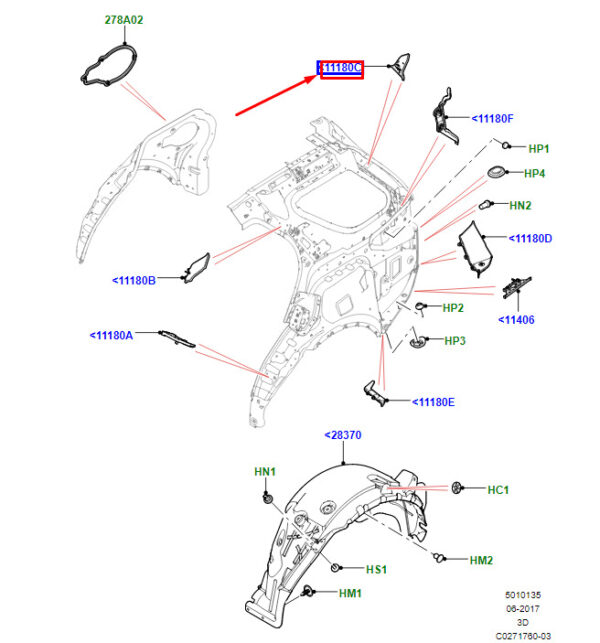 LR080211 - Land Rover Discovery V L462, Right Side Insulator, LR080211, Original Part