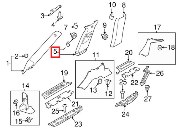 LR080419 - LR RANGE ROVER SPORT L494 RIGHT UPPER B PILLAR TRIM LR080419 NEW GENUINE