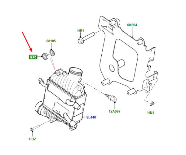LR082392 - Land Rover Range Rover Velar L560 Intercooler Insulator LR082392, Original Part