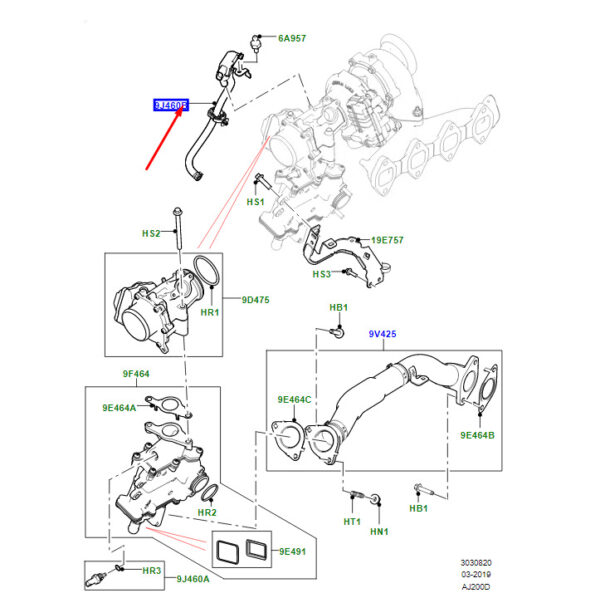 LR082478 - LR Range Rover Velar L560 Flue Gas Pressure Sensor LR082478 NEW ORIGINAL
