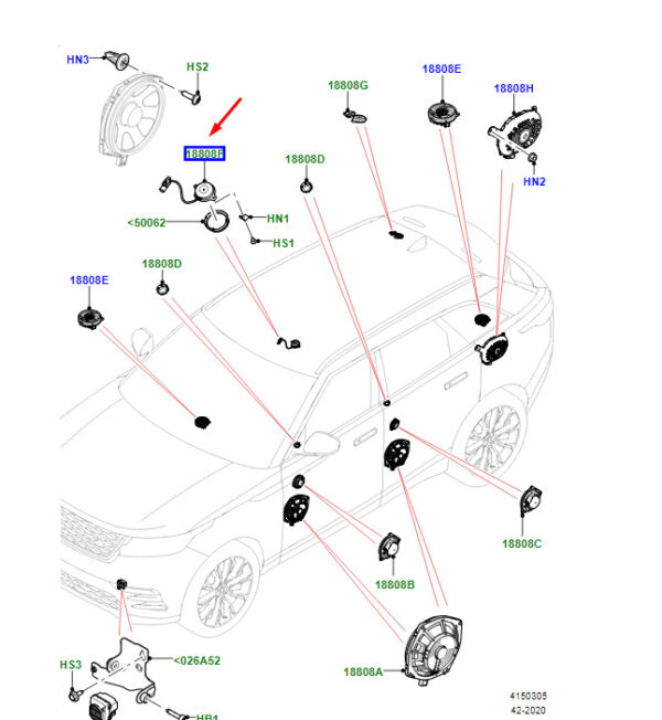 LR083936 - LR Range Rover Velar L560 Front Roof Speaker LR083936, Original Part