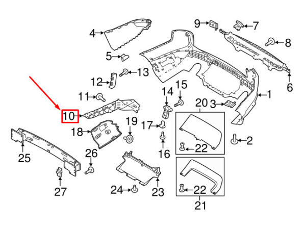 LR087706 - LR RANGE ROVER SPORT L494 Rear Left Bumper Bracket LR087706 NEW GENUINE