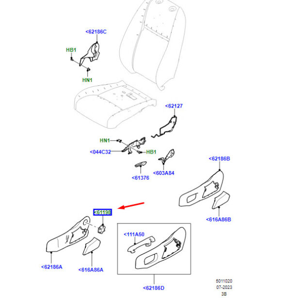 LR091282 - LR Range Rover Velar L560 Front Backrest Adjustment Handle LR091282
