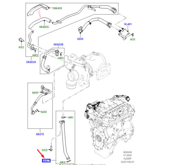 LR091577 - Land Rover Range Rover Velar L560 Turbo Oil Return Hose LR159864 NEW ORIGINAL