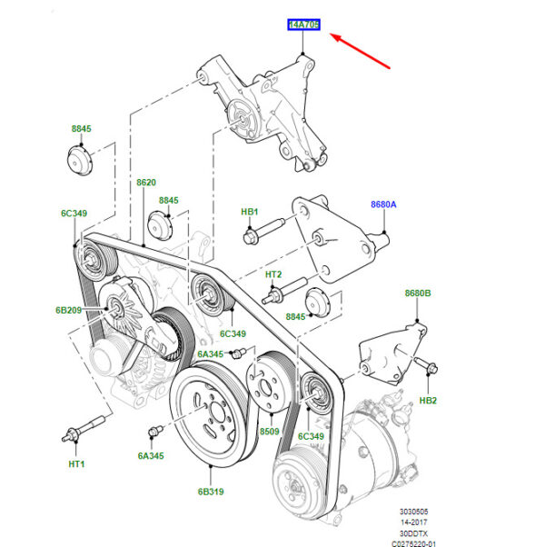 LR091602 - LR Range Rover Velar L560 Drive Belt Clamping Roller Right Mount LR091602
