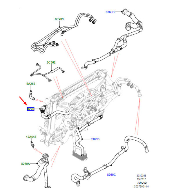 LR091825 - LR Range Rover Velar L560 Intercooler Outlet Water Hose LR091825 Part