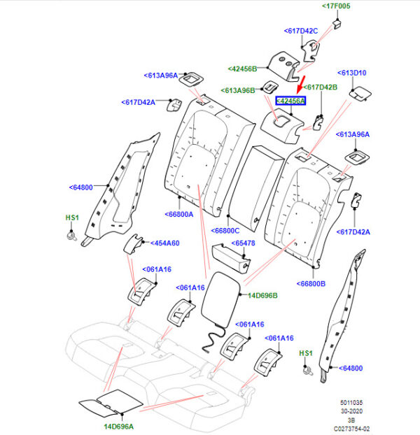 LR092133 - LR Range Rover Velar L560 Upper Rear Seat Backrest Band LR092133 NEW ORIGINAL