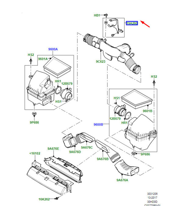 LR092330 - Land Rover Range Rover Velar L560 Duct Mount LR092330, Original Part