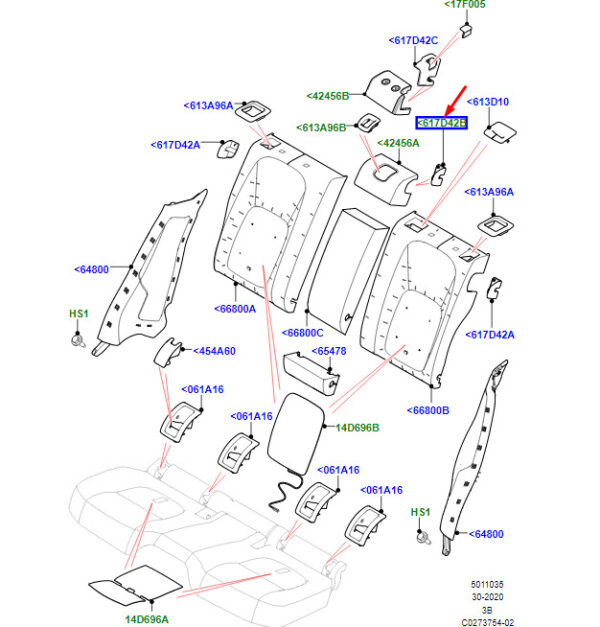 LR092469 - LR Range Rover Velar L560 Centre Lock Rear Seat Trim Panel LR092469