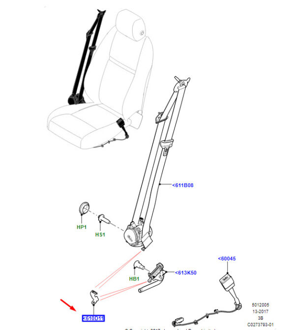 LR092516 - LR RR VELAR L560 bracket for front seat belt tensioner LR092516 NEW ORIGINAL